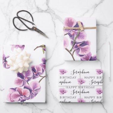 Birthday Orchid Wrapping Paper Sheets