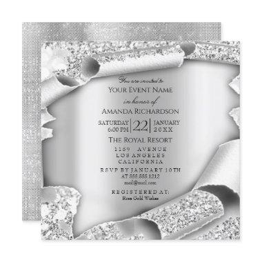 Birthday Party Bridal Shower 3D Gray Silver Invitations