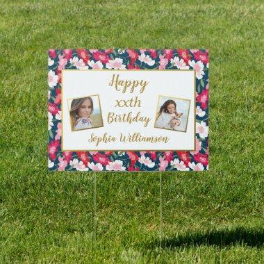 Birthday Photo, Colorful Flowers, Any Age Yard Sign