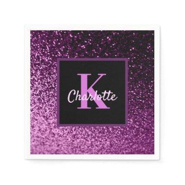 Birthday purple pink glitter monogram name napkins