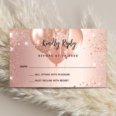Birthday rose gold balloons party RSVP Enclosure Invitations
