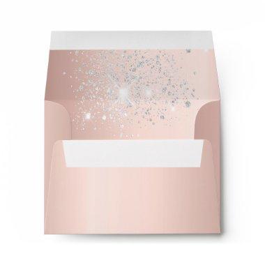 Birthday rose gold silver glitter dust monogram envelope