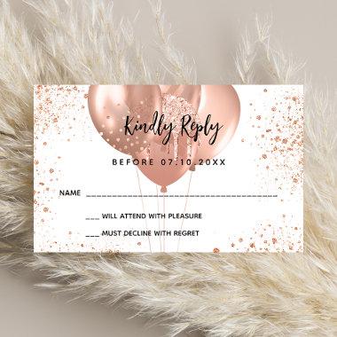 Birthday rose gold white balloons party RSVP Enclosure Invitations