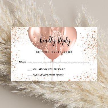 Birthday rose gold white balloons party RSVP Enclosure