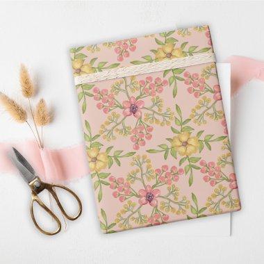 Birthday Sweet 16 Cute Pretty Pink Floral Flowers Wrapping Paper