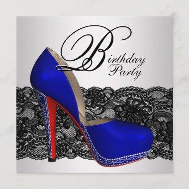 Black and Blue High Heel Shoe Birthday Party Invitations