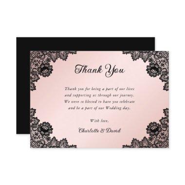 Black and Blush Pink Rustic Floral Lace Wedding Thank You