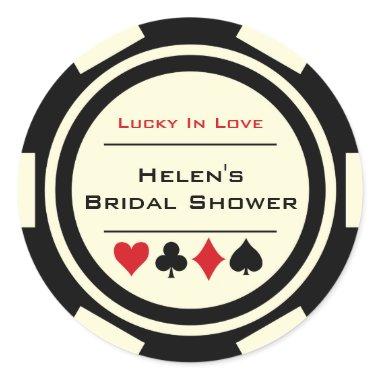 Black and Cream Poker Chip Bridal Shower Classic Round Sticker