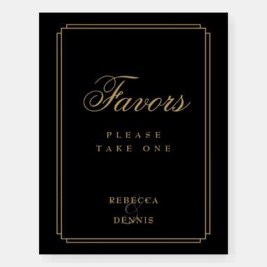 Black And Gold Art Deco Wedding Favors Table Sign