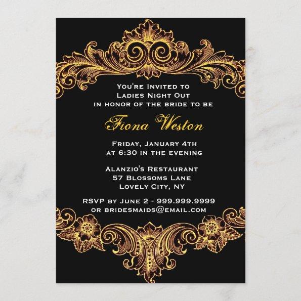Black and Gold Baroque Ladies Night Out Invitations
