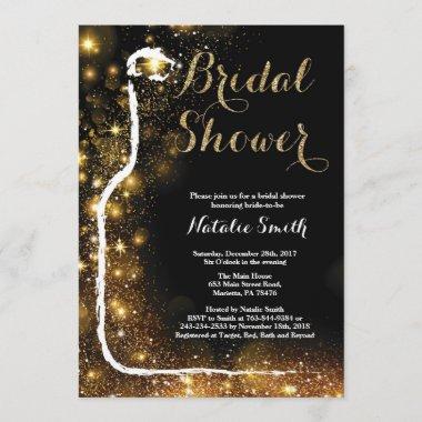 Black and Gold Bridal Shower Invitations Wine