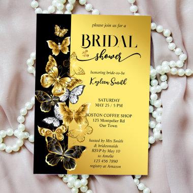 Black and Gold butterflies bridal shower invite
