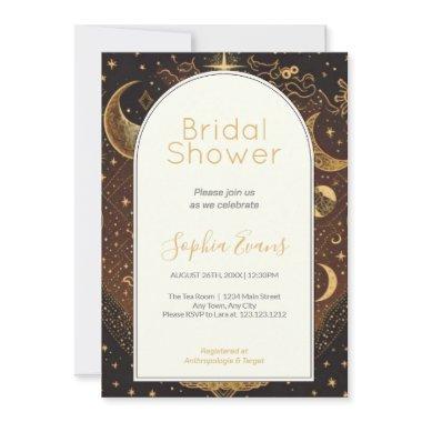 Black and Gold Celestial Moon Stars Bridal Shower Invitations