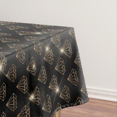 Black And Gold Diamond Elegant Wedding Engagement Tablecloth