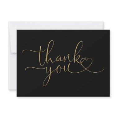 Black And Gold Elegant Heart Script Thank You