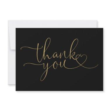 Black And Gold Elegant Heart Script Thank You Invitations