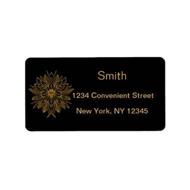 Black And Gold Floral Pattern Return Address Label