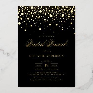 Black and Gold Foil Confetti Dots Bridal Brunch Foil Invitations