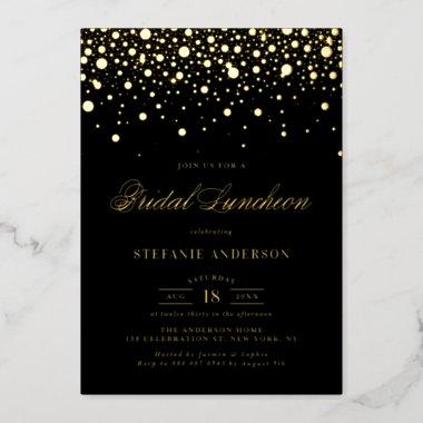 Black and Gold Foil Confetti Dots Bridal Luncheon Foil Invitations