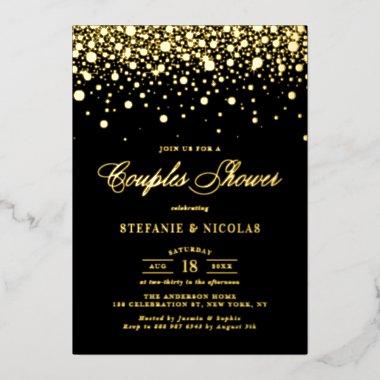 Black and Gold Foil Confetti Dots Couples Shower Foil Invitations