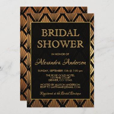 Black and Gold Foil Elegant Art Deco Bridal Shower Invitations