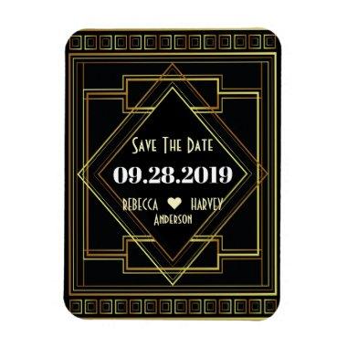 black and gold gatsby wedding save the date magnet