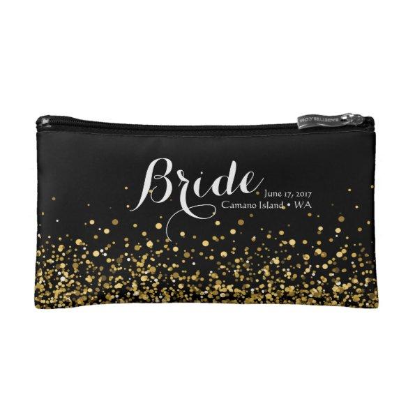 Black and Gold Glitter Cosmetic Bag