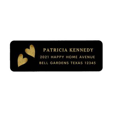 Black And Gold Glitter Heart Return Address Label