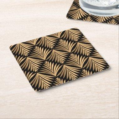 Black and Gold Great Gatsby Art Deco Wedding Party Square Paper Coaster