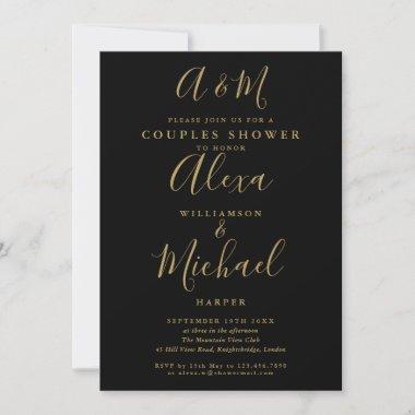 Black And Gold Monogram Couples Wedding Shower Invitations
