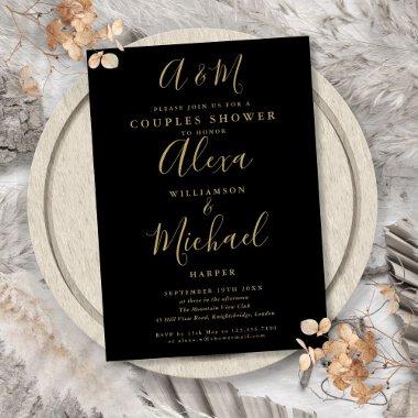 Black And Gold Monogram Couples Wedding Shower