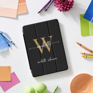 Black And Gold Personalized Monogram Name Script iPad Pro Cover