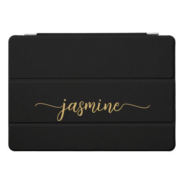 Black And Gold Personalized Monogram Name Script iPad Pro Cover