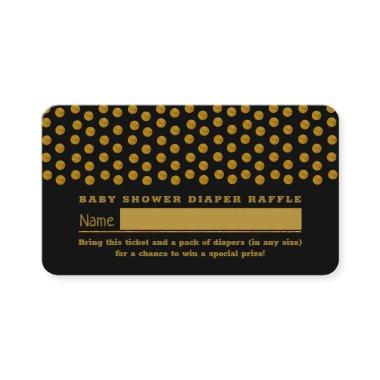 Black and Gold Polka Dot , Diaper Raffle Ticket Enclosure Invitations