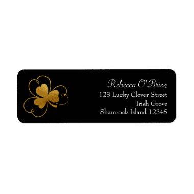 Black and Gold Shamrock Return Address Label