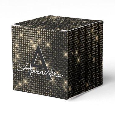 Black and Gold Shimmer Monogram - Add Your Name Favor Boxes