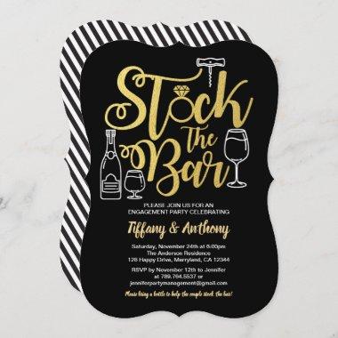 Black and gold stock the bar engagement party Invitations