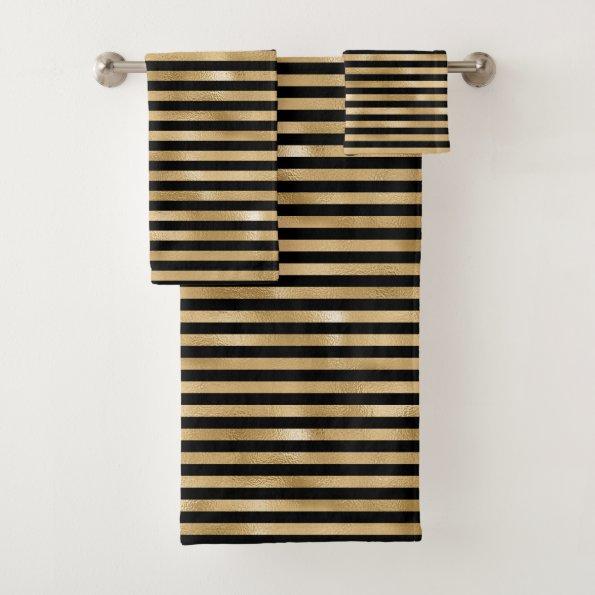 Black and Gold Striped Bathroom Towel Set