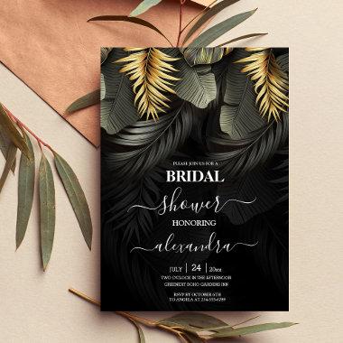 Black and Gold Tropical Destination Bridal Invitat Invitations