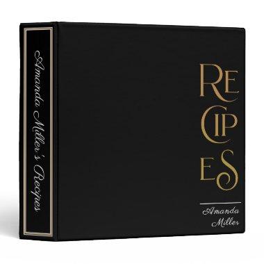 Black and Gold Unique Elegant Recipe Cookbook 3 Ring Binder