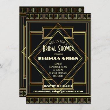 Black and Gold vintage Great Gatsby bridal shower Invitations