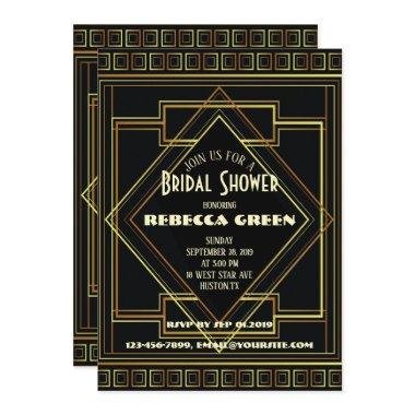 Black and Gold vintage Great Gatsby bridal shower Invitations