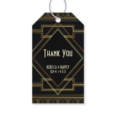 black and gold vintage great gatsby wedding gift tags