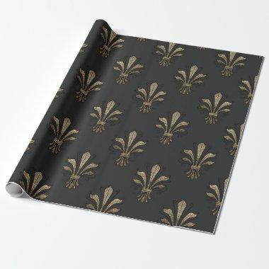 Black and Gold Vintage Paris Fleur de Lis Wrapping Paper