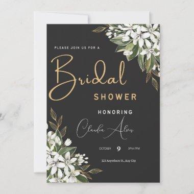Black And Golden Watercolor Floral Bridal Shower Save The Date