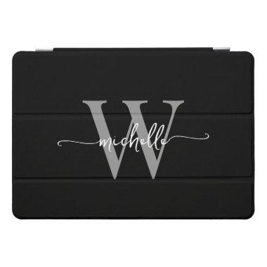 Black And Gray Personalized Monogram Name Script iPad Pro Cover