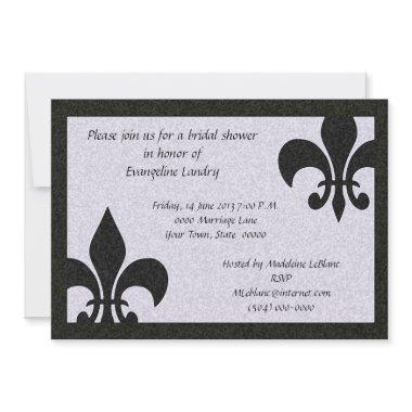 Black and Grey Chrome Fleur de Lis Invitations