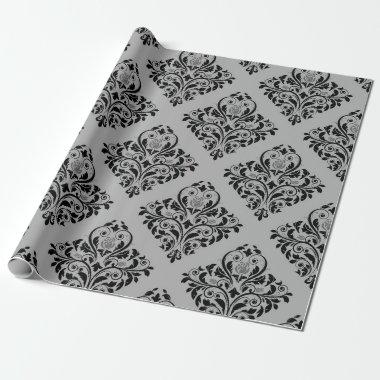 Black and Grey Vintage Damask Wrapping Paper