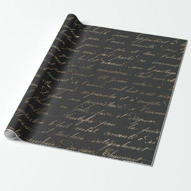Black and Grey Vintage Parisian Calligraphy Wrapping Paper