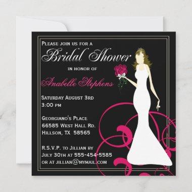 Black and Hot Pink Bridal Shower Invitations